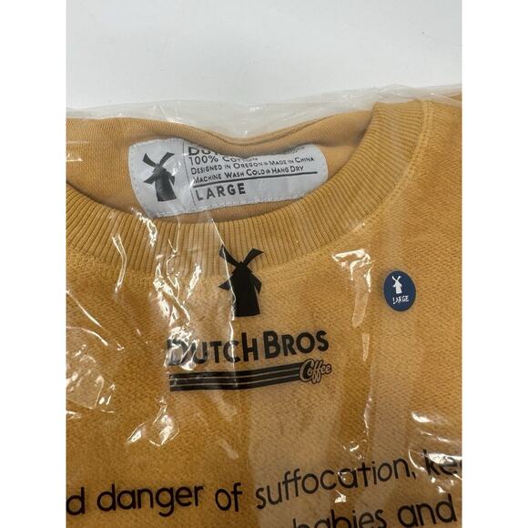 Dutch Bros Coffee Pullover Sweatshirt Men’s Size L Mustard Yellow Terry Crewneck - Picture 2 of 3